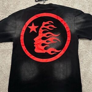Black Short-Sleeve Graphic Tee with Red Flame Profile